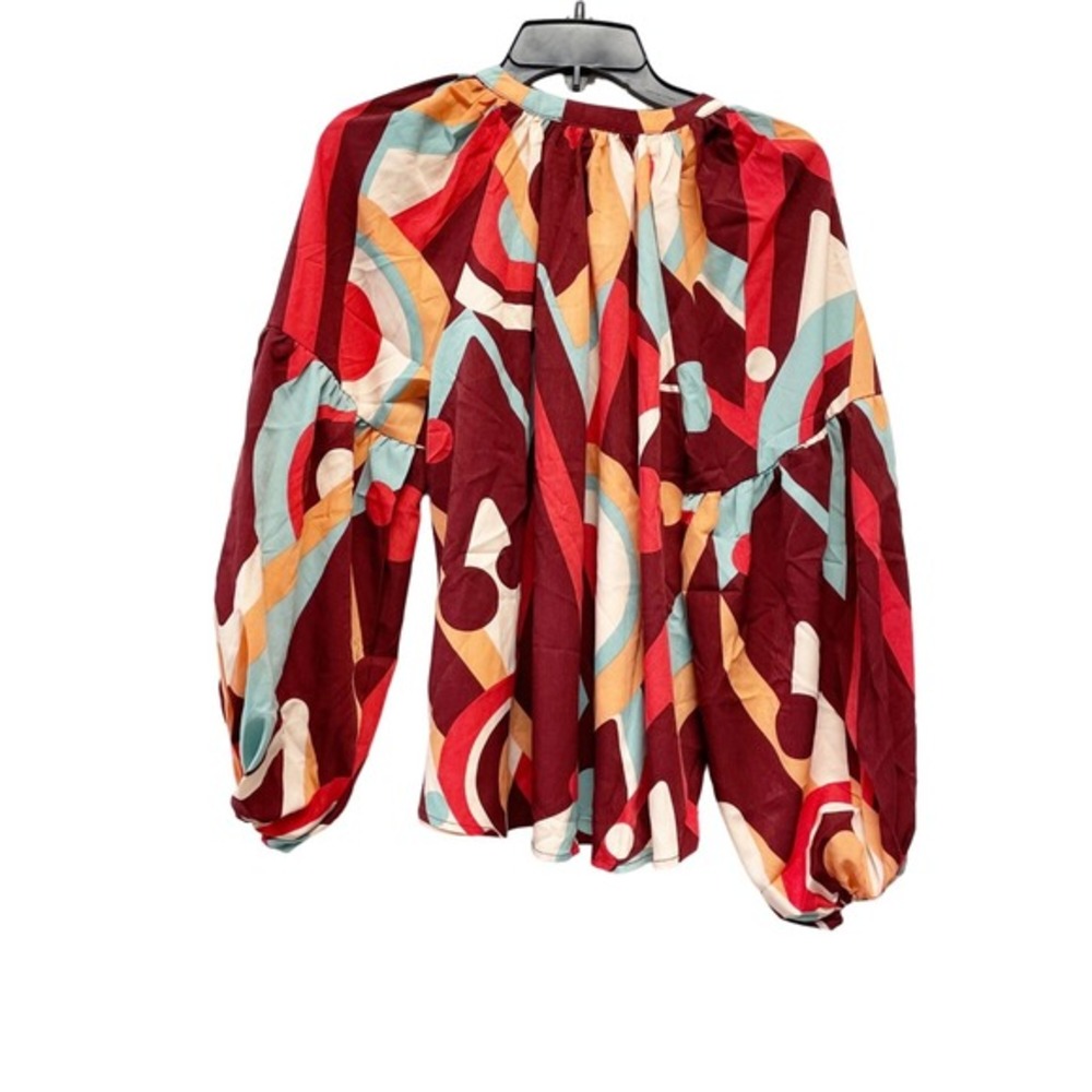 August Sky for Anthropologie Bright Abstract Print‎ Long Sleeve Blouse Size L - Picture 5 of 5
